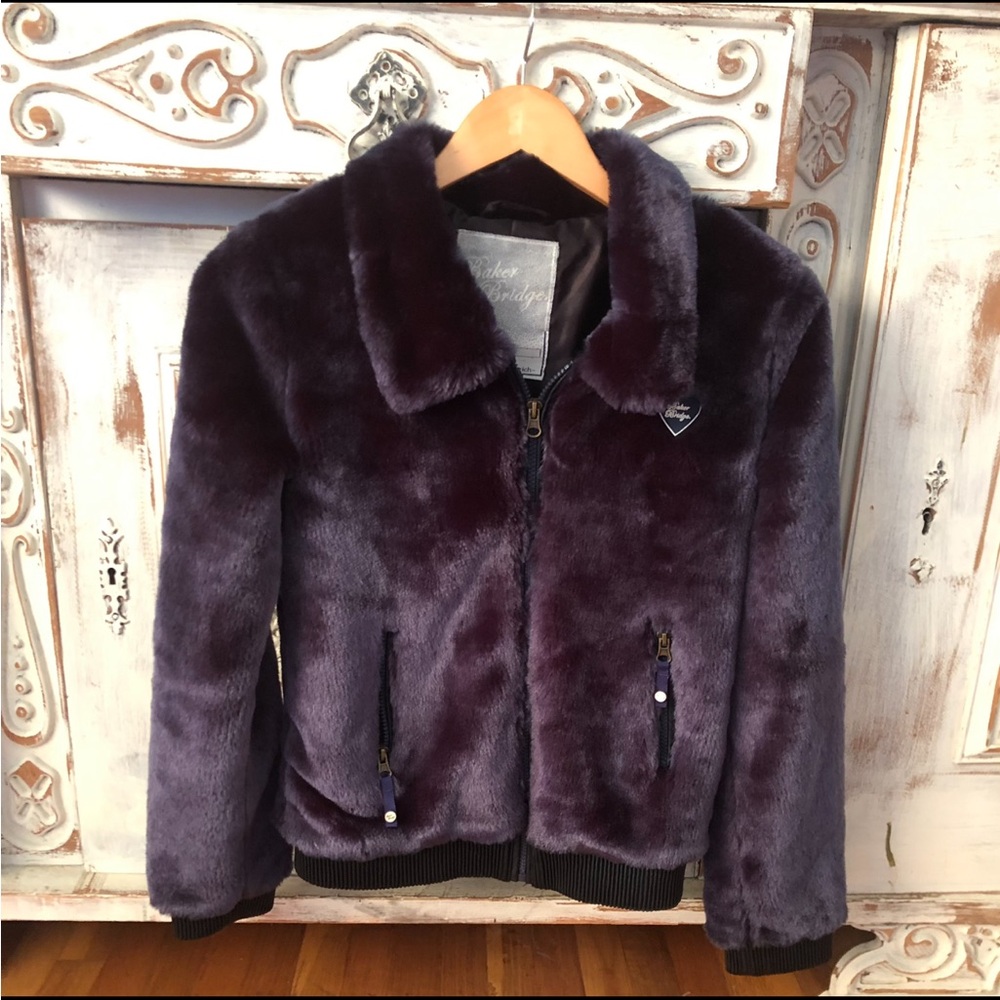 Baker Bridge Faux Fur Bomber Jacket in Deep Blue 16yrs 170/176